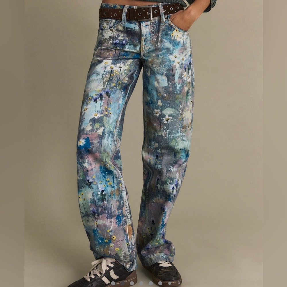 NWT We The Free Tennessee Low Rise Boyfriend Illusions Jean-Floral Canvas Blue